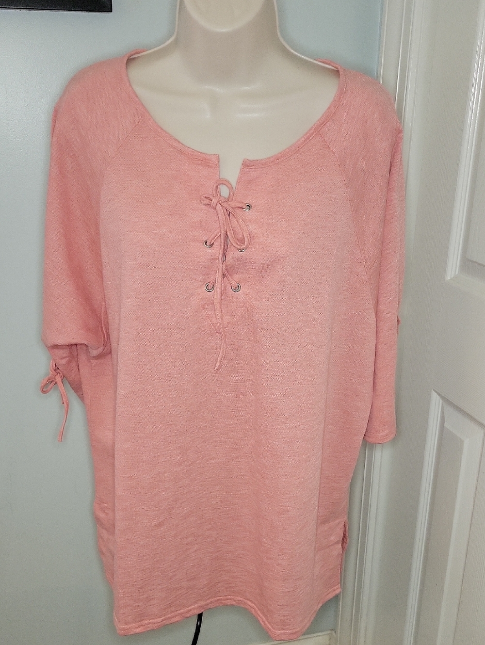 Beachcombers Women's Lace-Up Knit Tunic Top In Pink NWT Size Large